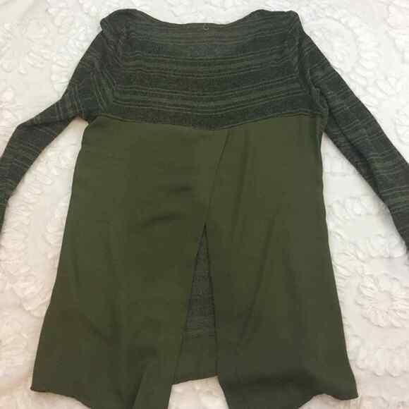 Olive Army Green Lightweight Open Back Sweater Pink Rose L - Picture 2 of 4